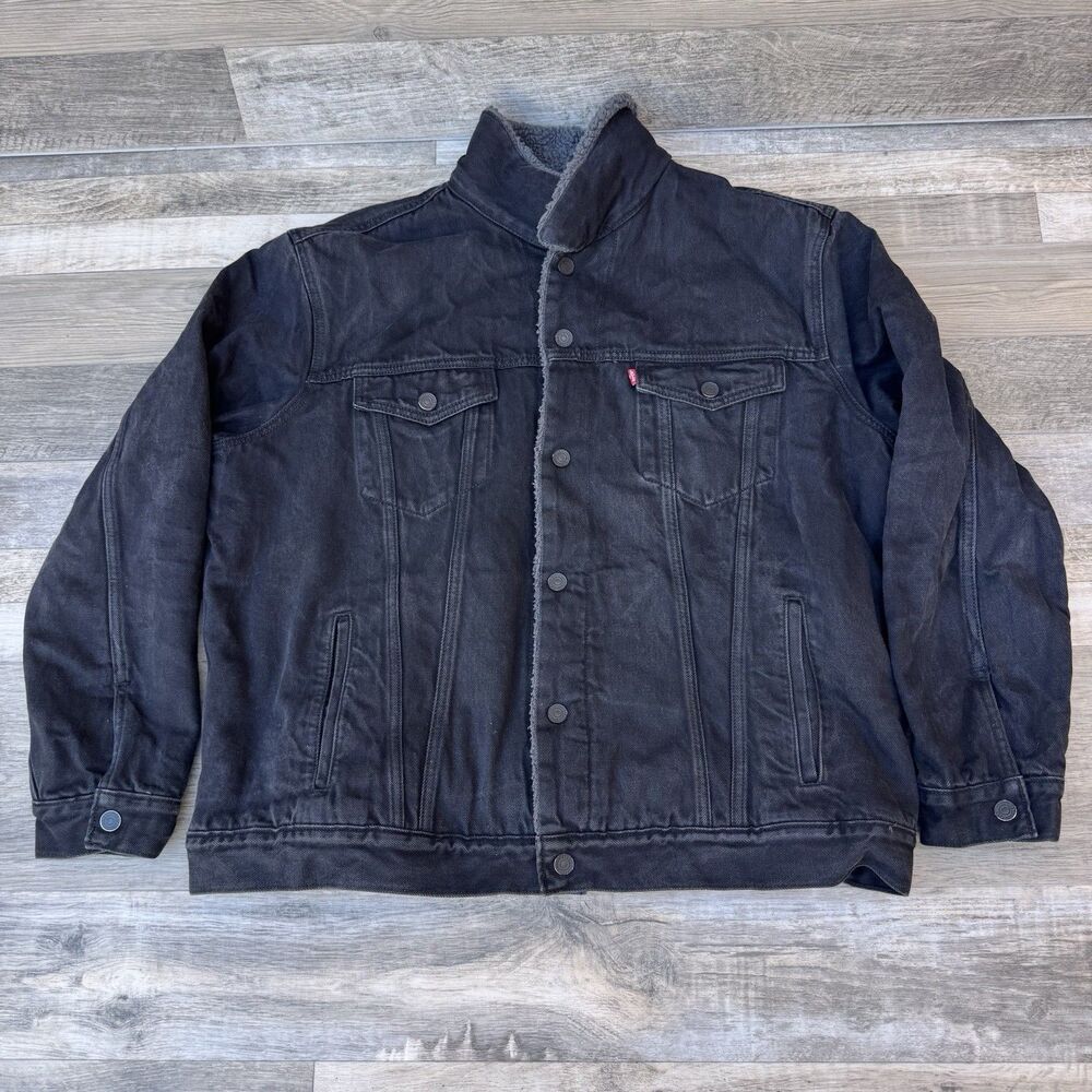 Levi’s Men’s TypeIII Sherpa Lined Denim Trucker Jacket Black Snap Button XL